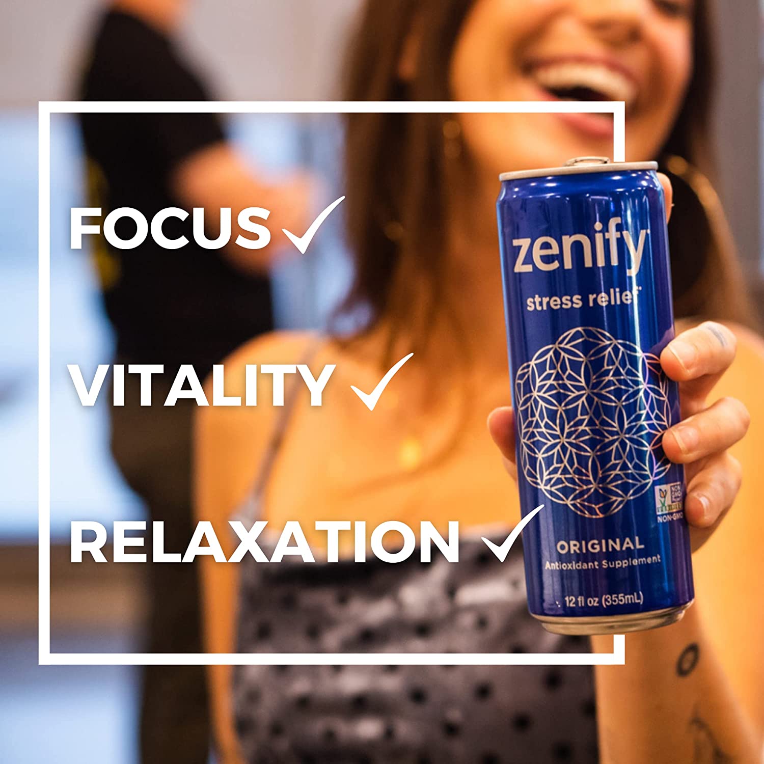 230527214422096_1 Zenify Original All Natural Sparkling Calming Stress Relief Beverage, Formula with L-Theanine, GABA, Vitamin B6, and Glycine, Non-GMO, Gluten-Free, Vegan, 12 Fl Oz, Pack of 12, (2010056) - Image 1